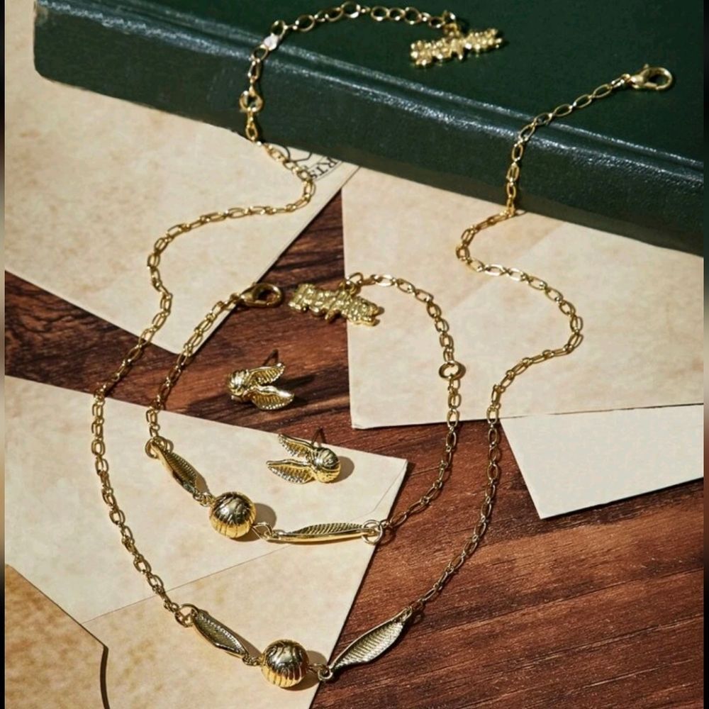 Harry Potter Snitch Earrings Necklace & Bracelet Set
